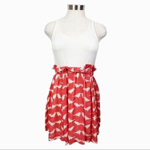 MINKPINK Cream Tank Dress With Coral Bird Skirt Large